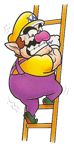 Wario climbing ladder